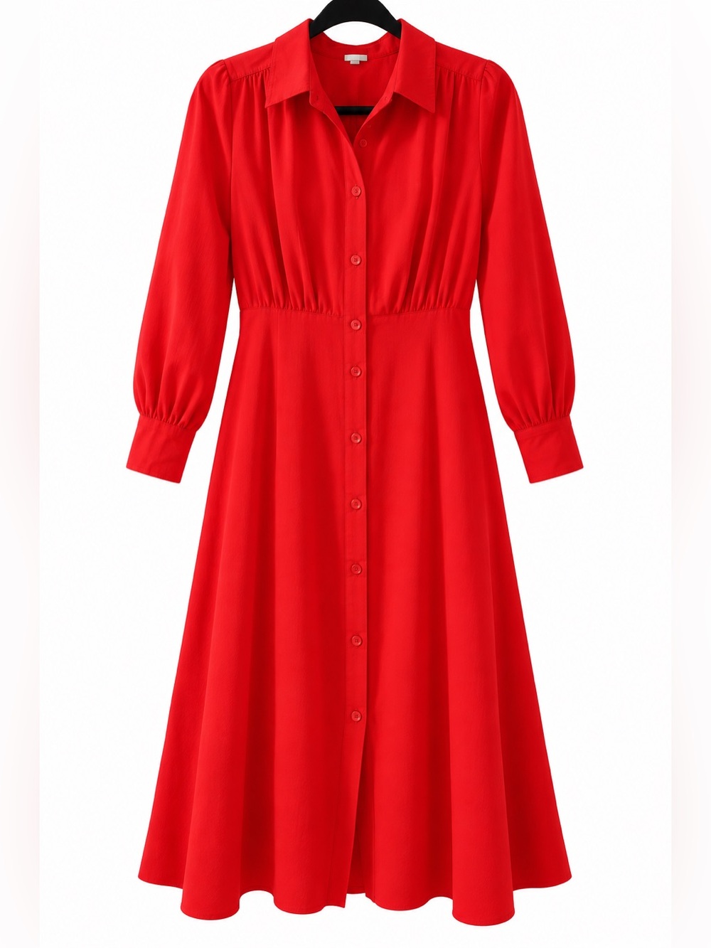 A New Day Red Button-Front Midi Dress Size Medium Long Sleeve Fit & Flare
